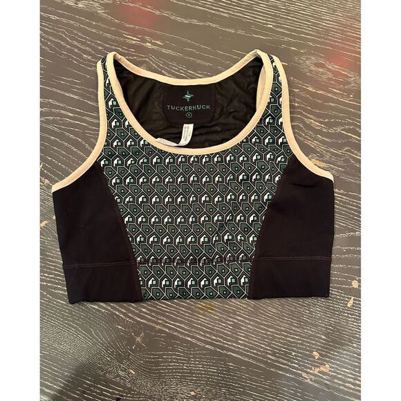 Tuckernuck Women's M Green Geometric Cropped Tank Top Sleeveless Polyester - Picture 1 of 9